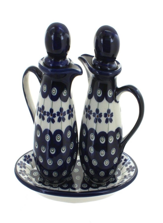 Blue Rose Pottery Blue Rose Polish Pottery Flowering Peacock Oil & Vinegar Set - Image 1